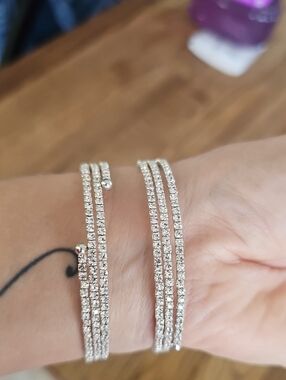 Crystal Triple-Row Bangle Bracelet - Silver Tone